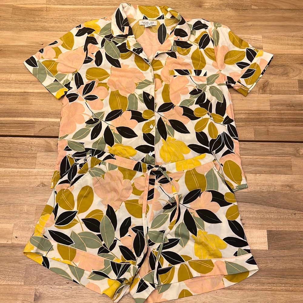 Rachel Zoe Pink, Yellow & Black Floral Short Pajama Set